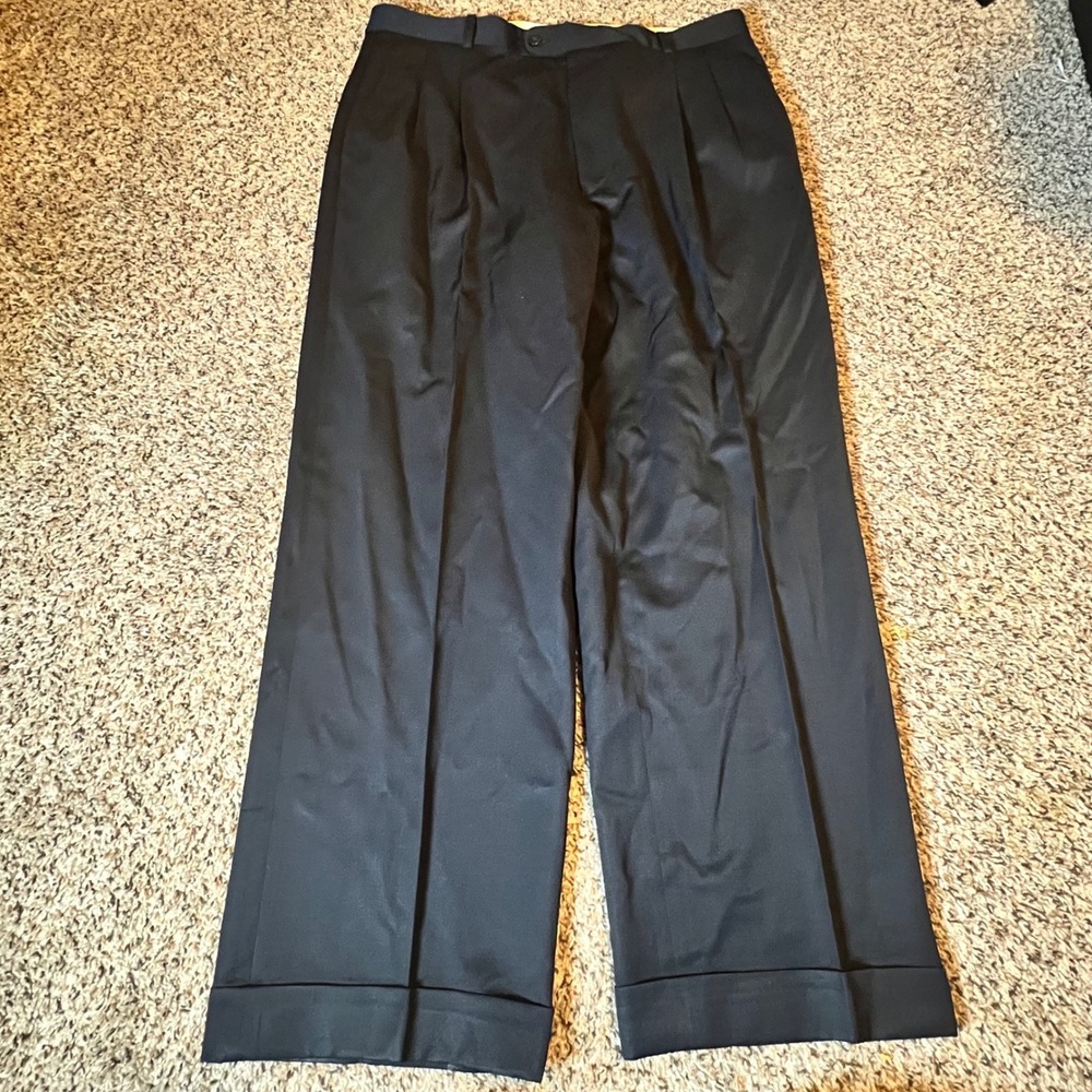 Zanella Bennett Navy Blue Pleated Wool Dress Pants Mens 36 Made in Italy Cuffed